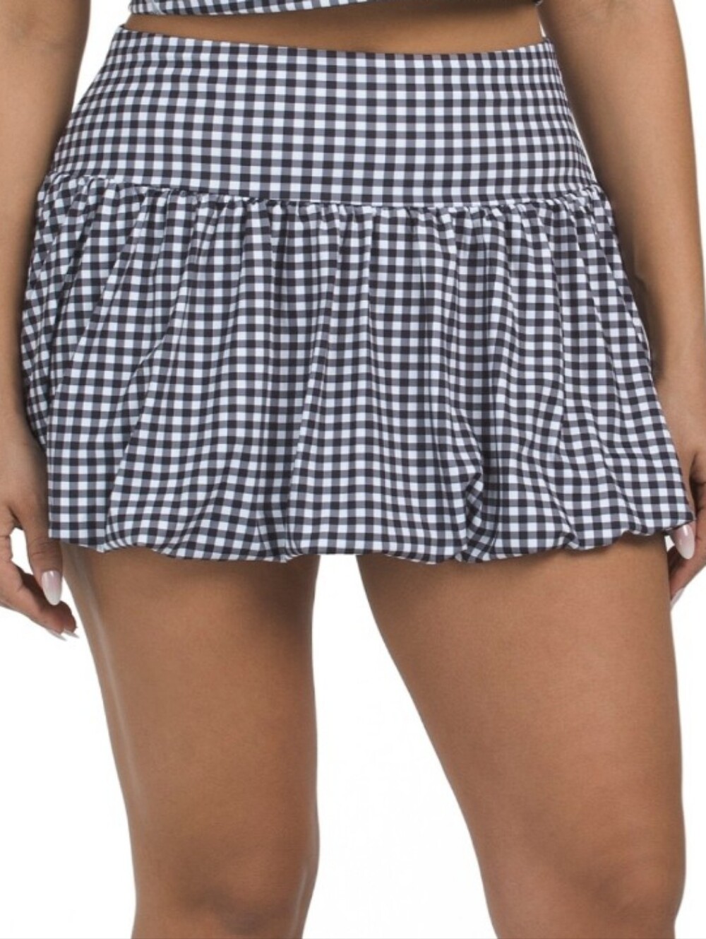 Black Gingham Athleisure Bubble Hem Tennis Mini Skirt Picnic Skort Coquette Y2K - Picture 6 of 7